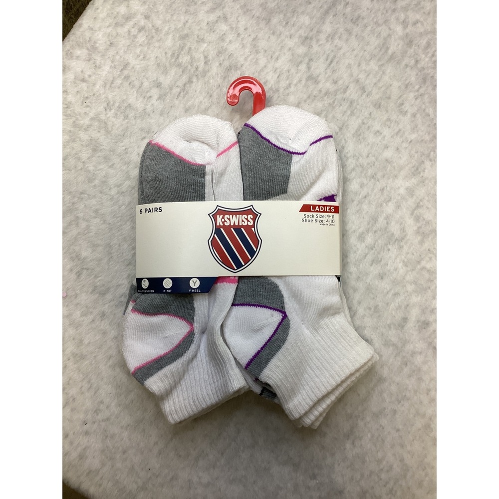 K-Swiss Womens 6 Pair Low Cut Athletic Performance Socks White Grey PK9303